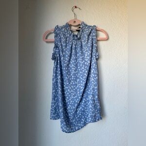 Bobeau Blue Floral Short Sleeve Top size medium